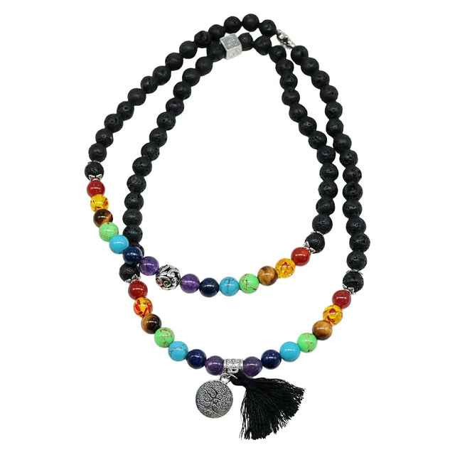 Mala - Bracele / Necklace - Multi Strand - 7 Chakras & Lava Beads - 8mm