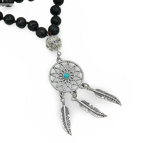 Mala - Bracele / Necklace - Multi Strand - Lava Stone Turquoise with Dream Catcher
