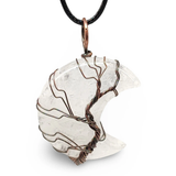 Necklace - Tree of Life - Natural Crystal Quartz - Crescent Moon