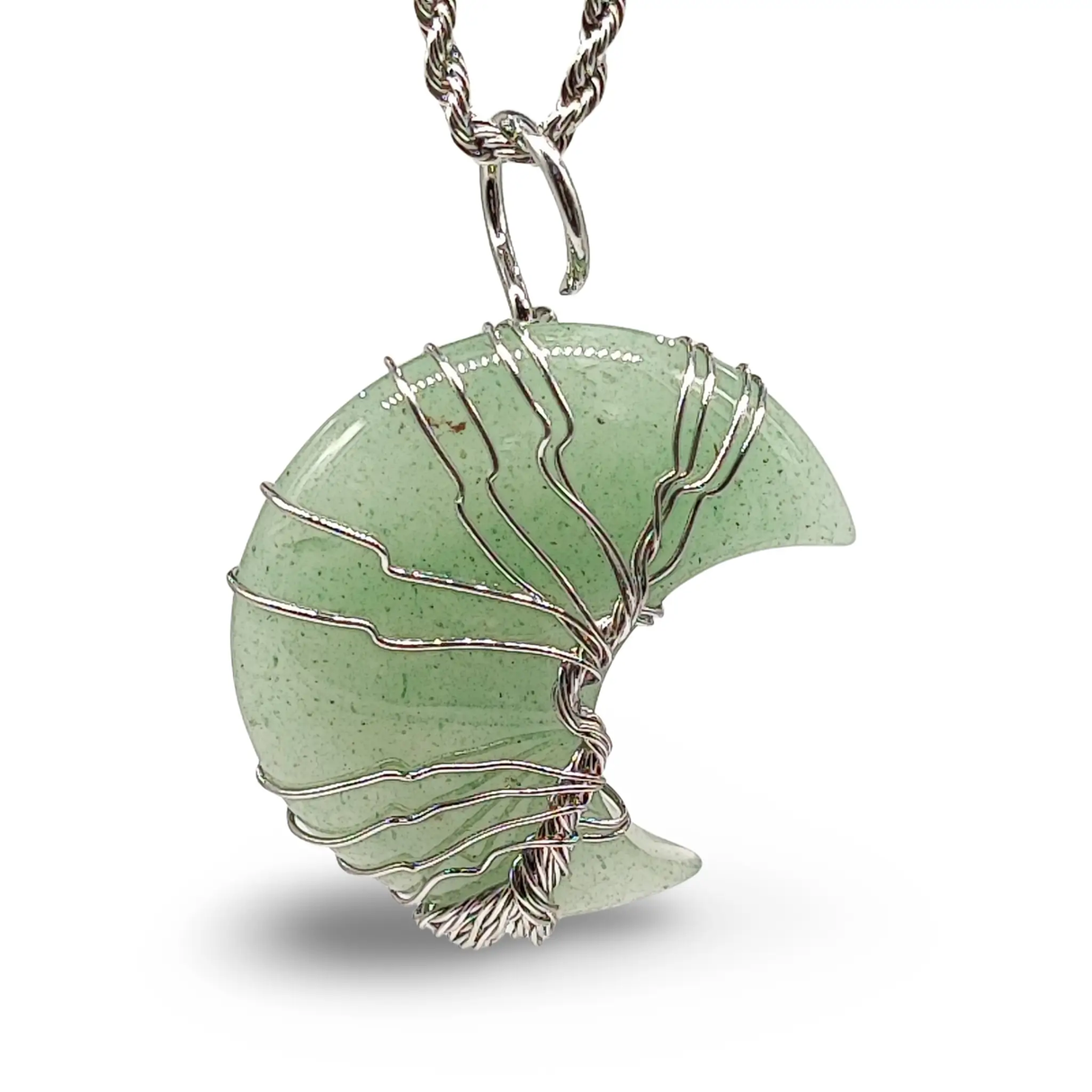 Necklace - Tree of Life - Natural Green Aventurine - Crescent Moon