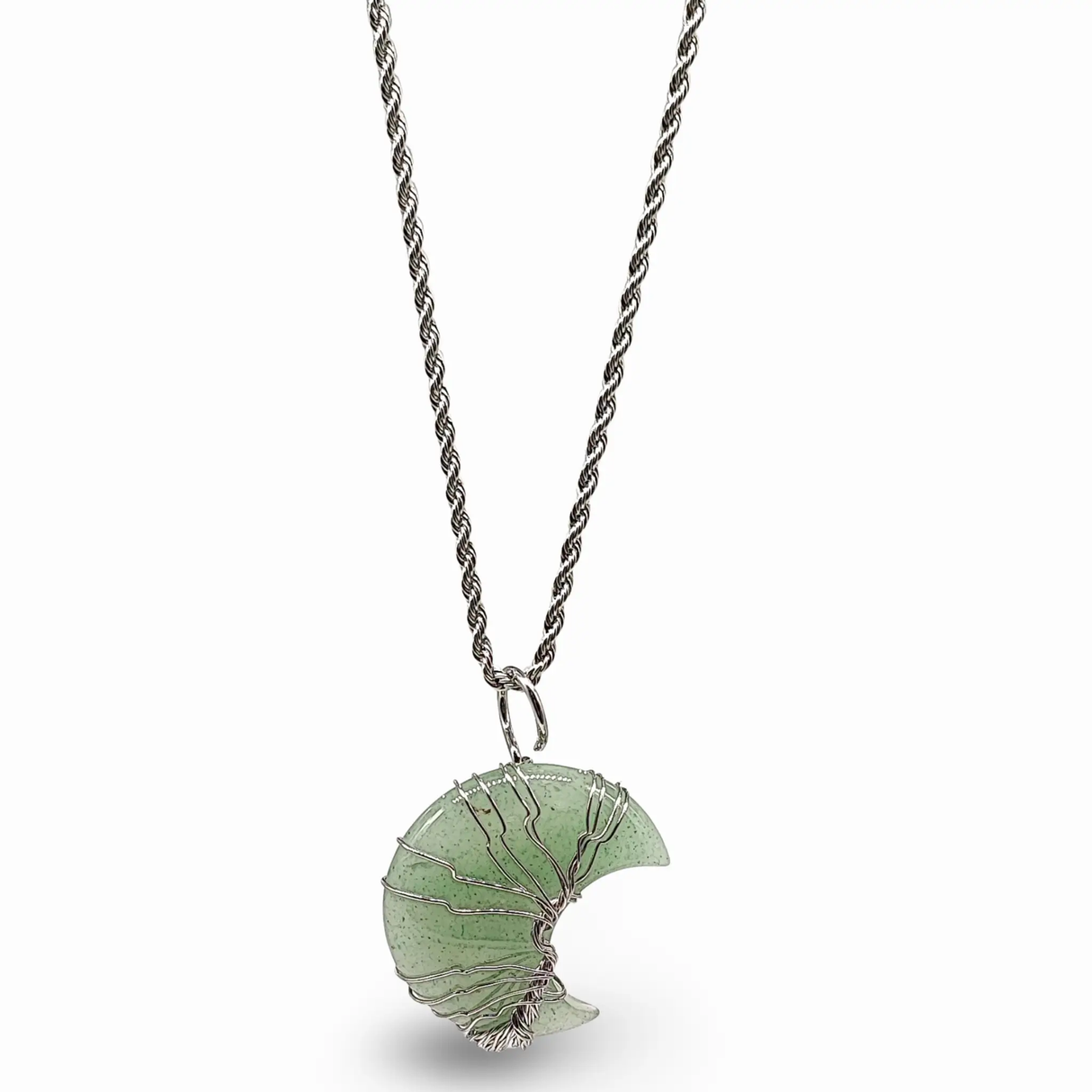 Necklace - Tree of Life - Natural Green Aventurine - Crescent Moon