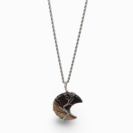 Necklace - Tree of Life - Natural Tiger Eye - Crescent Moon