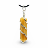 Necklace -Yellow Quartz with Silver Wire Spiral Wrapping