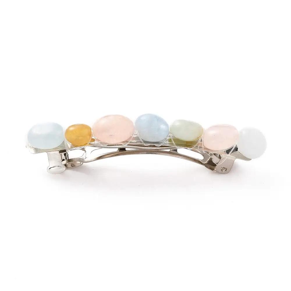 Hair Acessories - Iron Hair Barrette with Natural Gemstone Beads Mixed Stones
