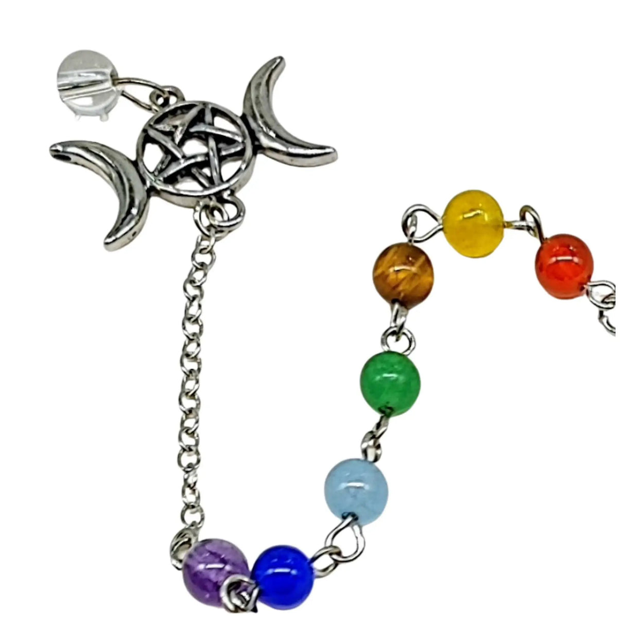 Pendulum - Cone - Crystal Quartz - Triple Goddess Pentagram Charms