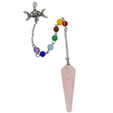 Pendulum - Cone - Rose Quartz - Triple Goddess Pentagram Charms