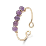 Ring - Copper Wire Wrapped - Natural Amethyst - Adjustable