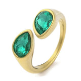 Ring – Ion Plating - Stainless Steel - Teardrop Aquamarine - Open Cuff Ring