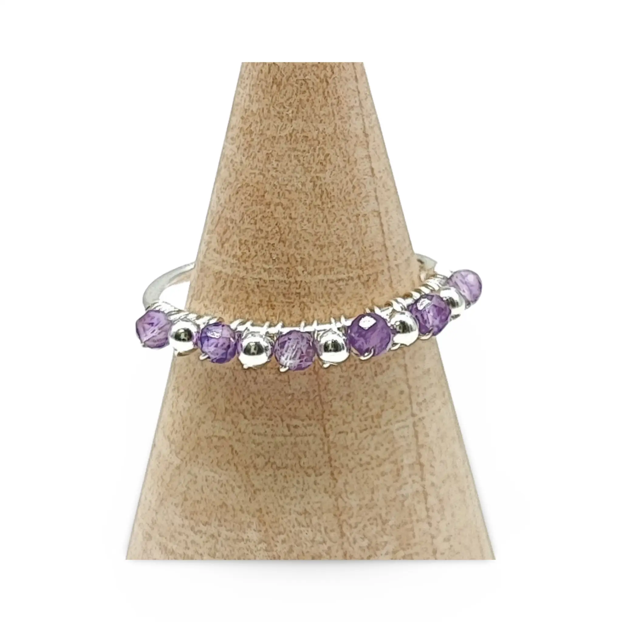 Ring -925 Sterling Silver -Natural Stone -Adjustable Amethyst