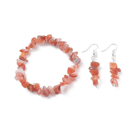 Bracelet & Earring - Elegant Gemstone Bracelet and Earring Set - Chips Red Agate