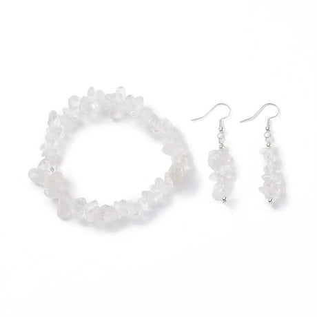 Bracelet & Earring - Elegant Gemstone Bracelet and Earring Set - Chips Crystal Quartz