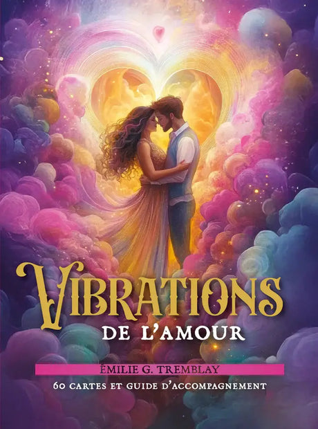 Astro Tarot Oracle deck by Pür Sérénité, Vibrations de l’Amour cover with a couple embraced among colorful clouds