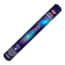 Box of 'Seven Chakras' incense sticks with colorful symbols on a white background