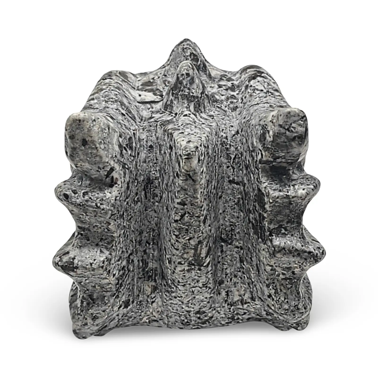 Dragon skull Yooperlite stone sculpture, 8-inch gray speckled piece by Pür Sérénité