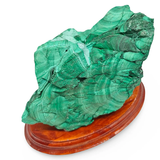 Malachite specimen on wood display by Pür Sérénité, green banded natural stone, 3.8 kg