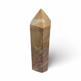 Obelisk Desert Jasper sculpture by Pür Sérénité, 9.5 in tall, multi-tone brown gemstone