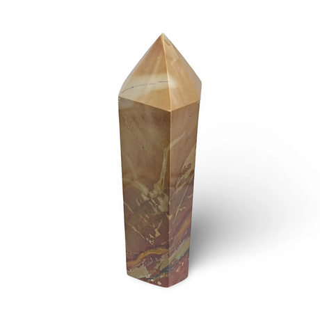 Obelisk Desert Jasper sculpture by Pür Sérénité, 9.5 in tall, multi-tone brown gemstone