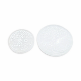 Pür Sérénité selenite charging plates, round white discs etched with Tree of Life and sun/moon; set of 2