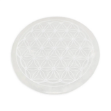 Selenite crystal charging plate with Flower of Life pattern by Pür Sérénité