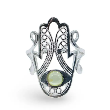 Ring - 925 Sterling Silver - Fatima Hand with Gemstone Peridot