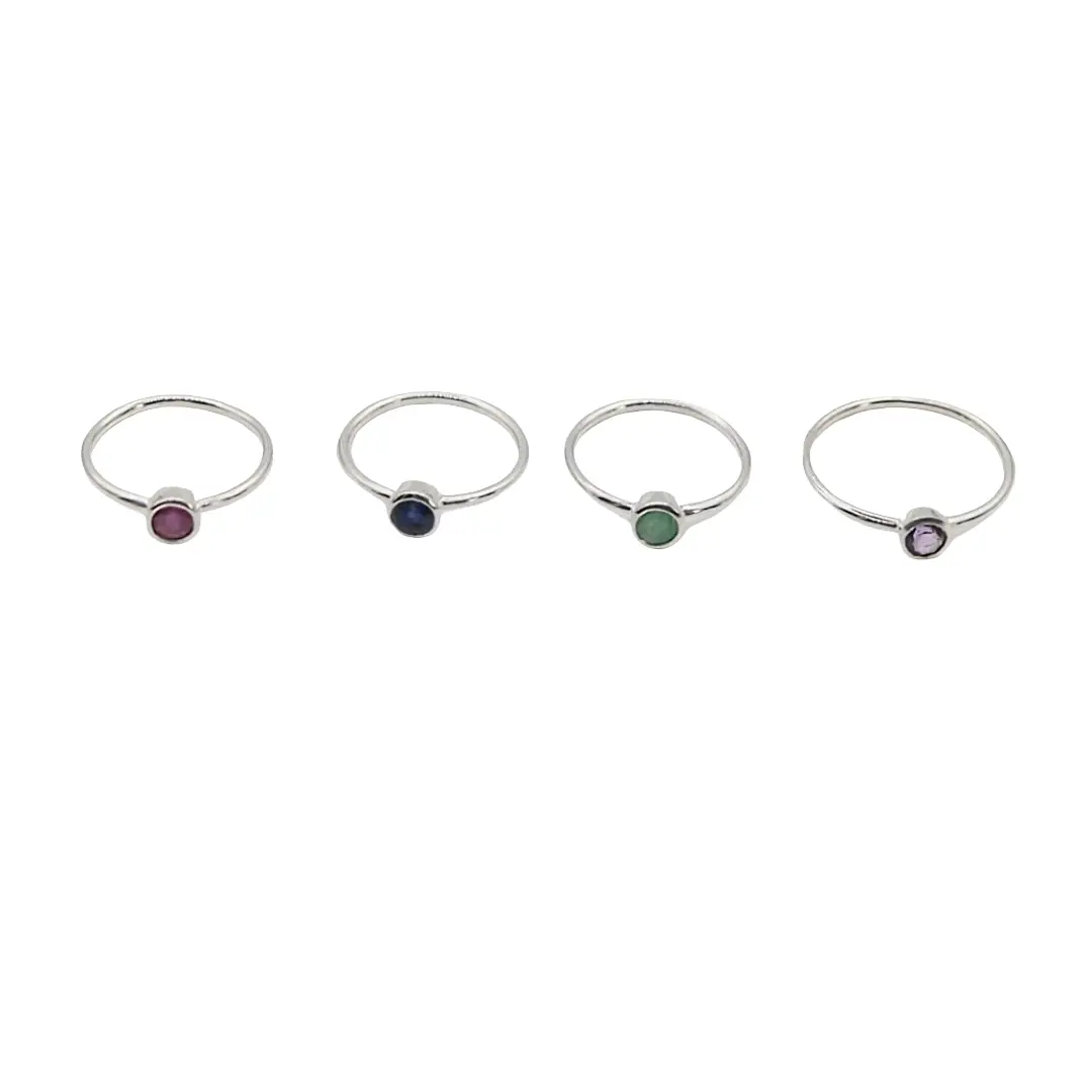 Ring - 925 Sterling Silver - Small Rond Gemstone