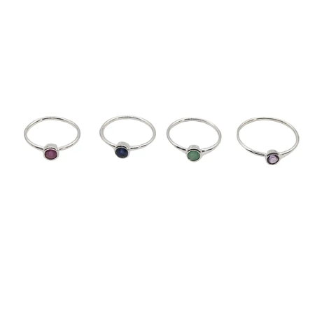 Ring - 925 Sterling Silver - Small Rond Gemstone