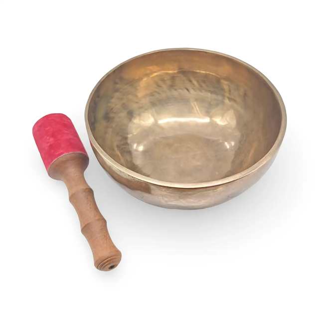 Singing bowl handmade copper, 8in, with wooden mallet (pink felt head)
