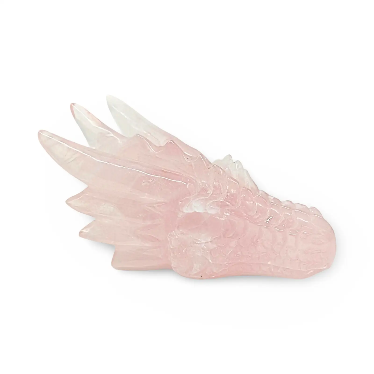 Dragon skull sculpture in rose quartz pink by Pür Sérénité, 5-inch statue