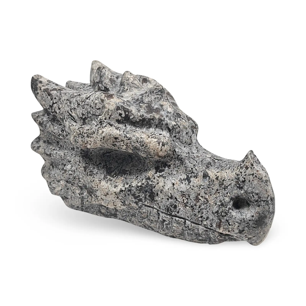 Stone Dragon Skull Yooperlite sculpture, gray speckled by Pür Sérénité