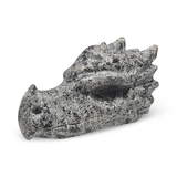 Dragon Skull sculpture in gray speckled Yooperlite stone, 8-inch piece