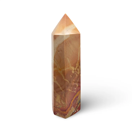 Desert Jasper Obelisk sculpture by Pür Sérénité, 9.5in tall with warm brown-orange tones