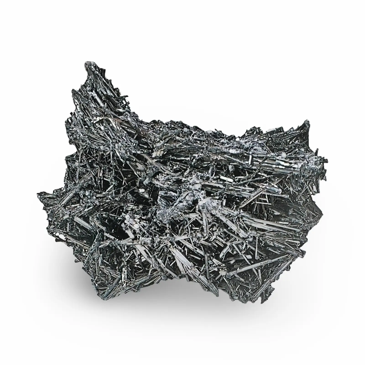 Metallic mineral specimen on a white background