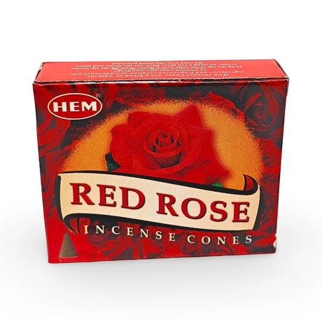 HEM Incense Cones Red Rose box with red rose artwork and logo