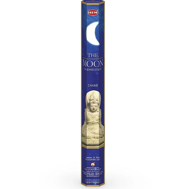 Hem incense stick packaging with 'The Moon' design on a white background