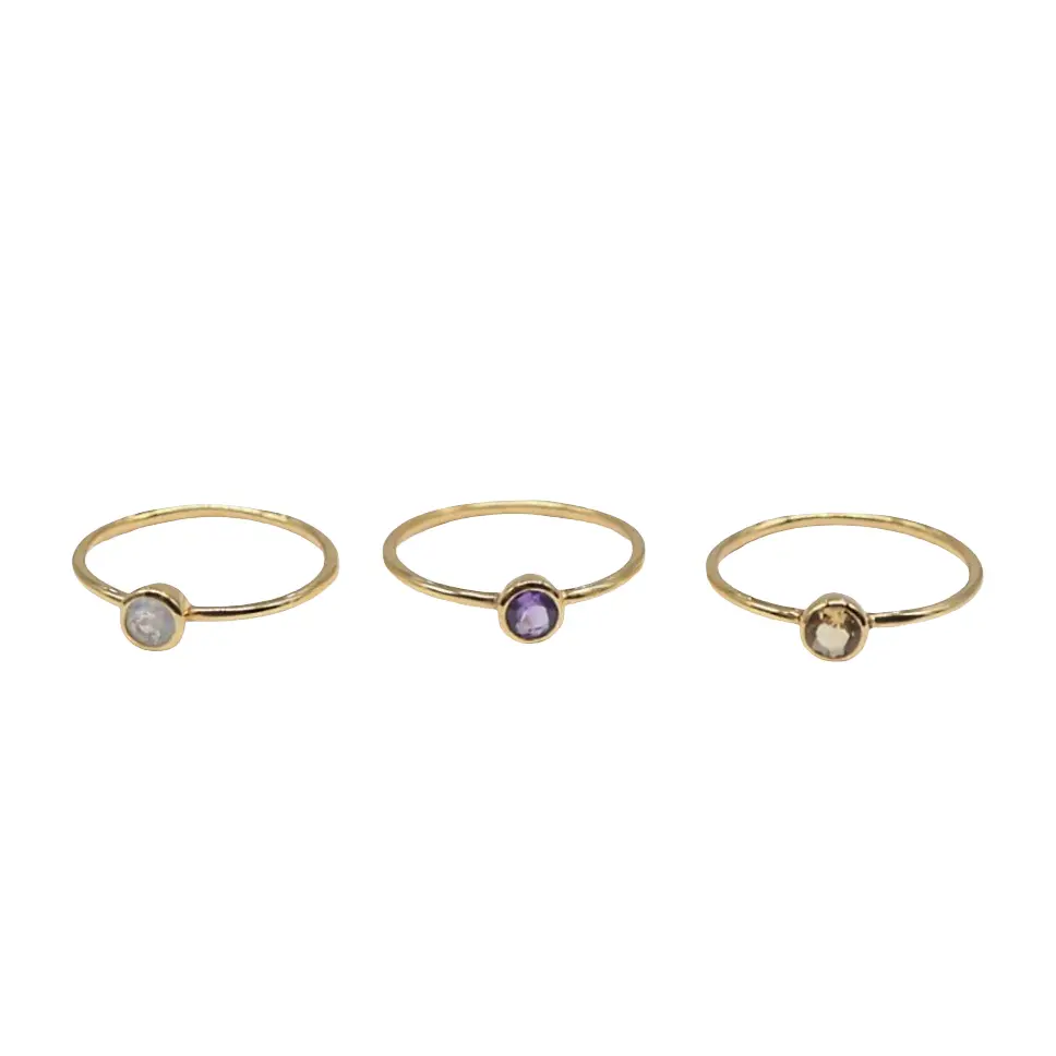 Ring - 925 Sterling Silver - Gold-Plated (1 micron) - Rond Gemstone