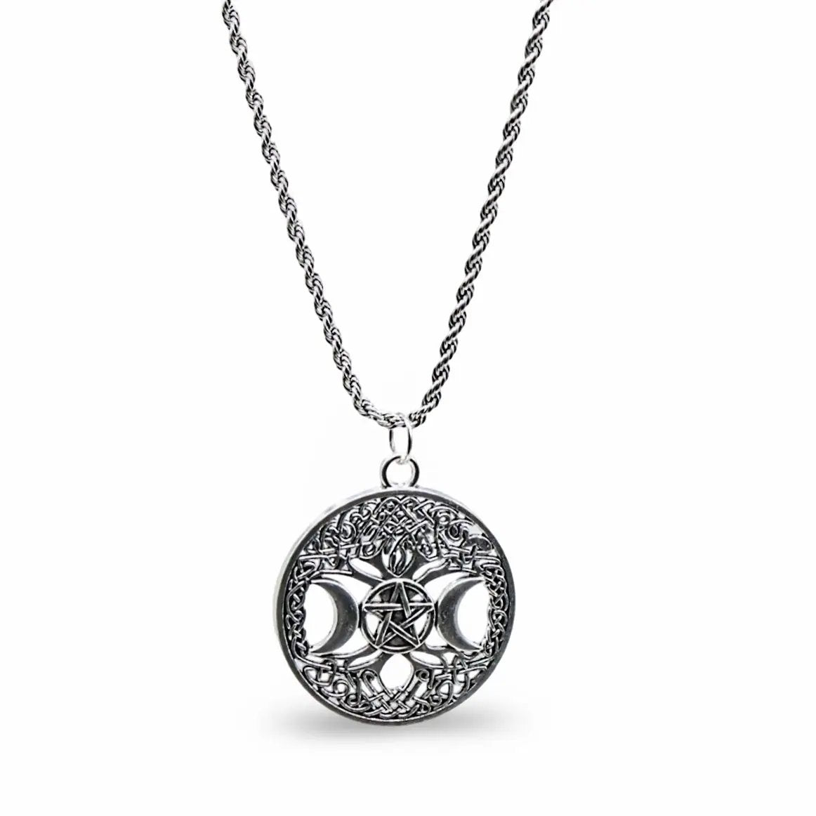 Necklace - Triple Moon Goddess - Antique Silver