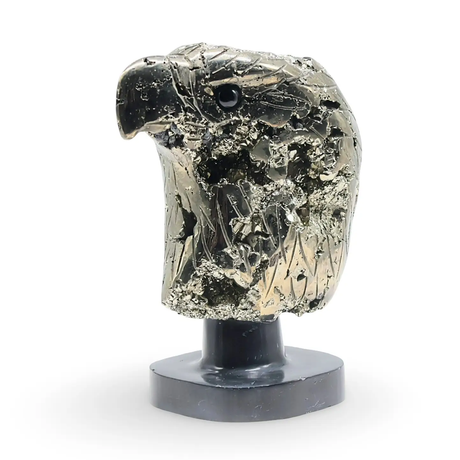 Spirit Animal - Carved Stone - Pyrite from Peru - Eagle Head on Onyx Base