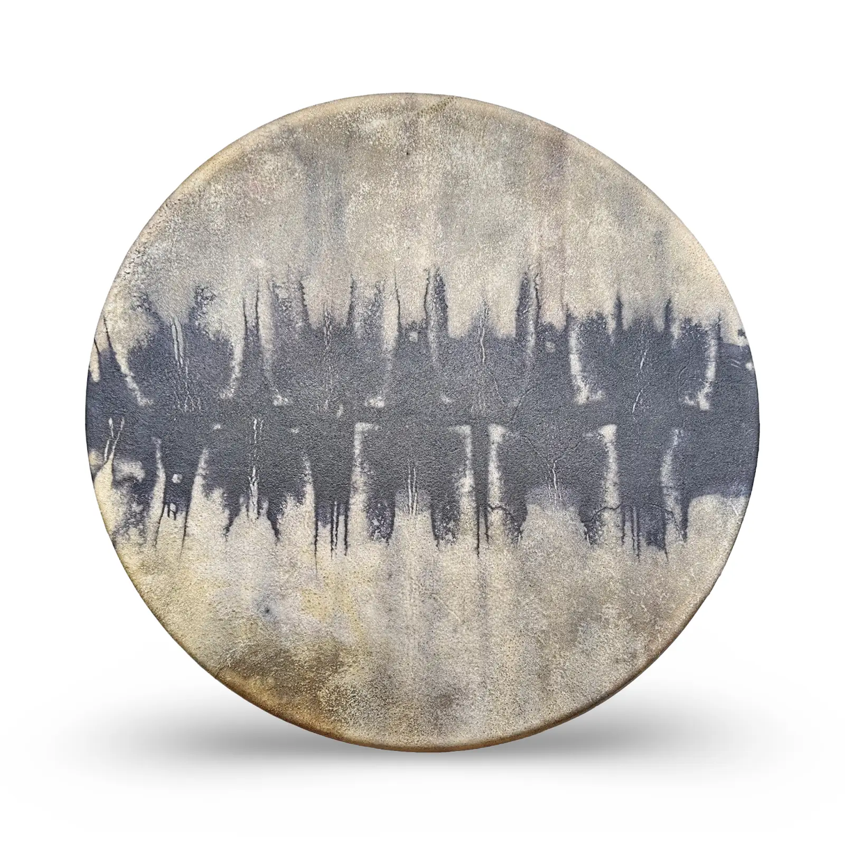 Ritual shamanic drum, 18-inch, beige and navy abstract finish, hand drum
