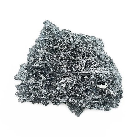 Metallic mineral sample on a white background