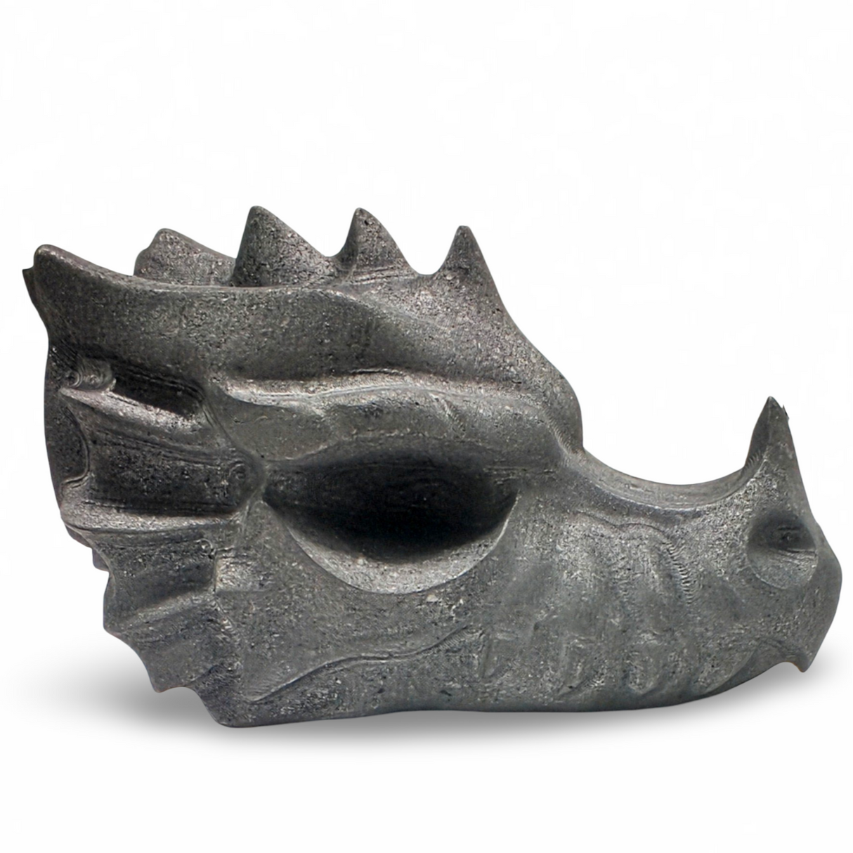 Shungite dragon head sculpture on a white background