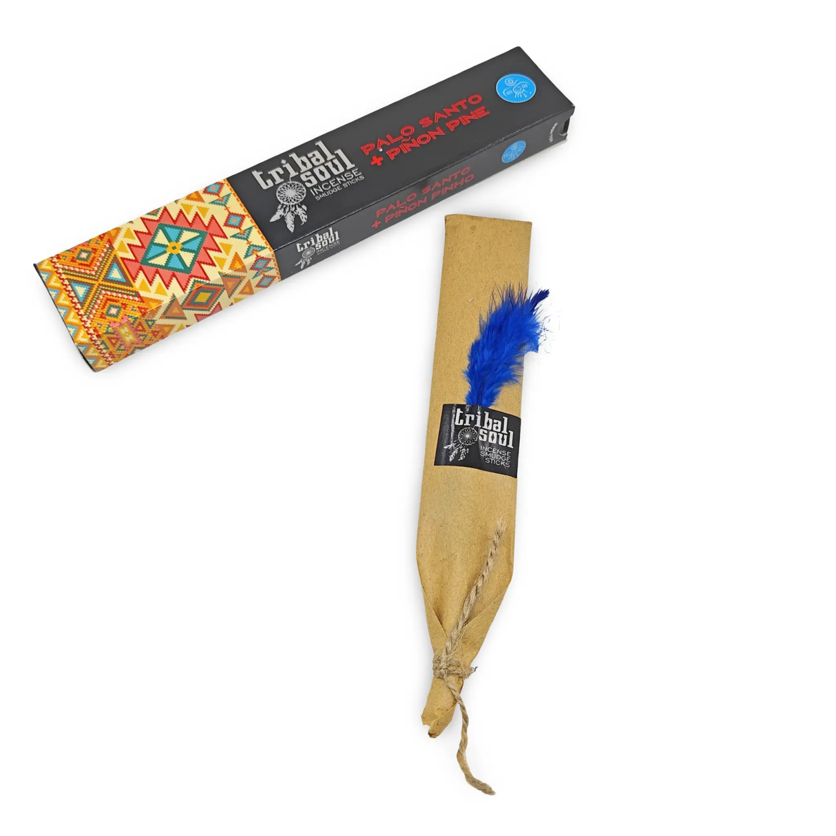 Tribal Soul Palo Santo incense sticks; black box with colorful tribal pattern and natural wood stick (2 pieces)