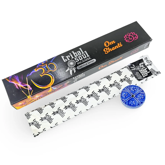 Incense sticks Tribal Soul Om Shanti, Spiritual Series, 15g box with pink lotus logo